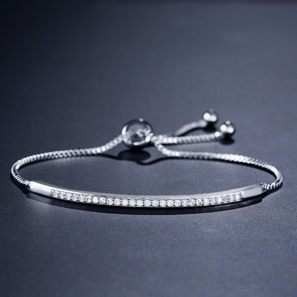 Petite Silver Crystal Bolo Slider Tennis Bracelet